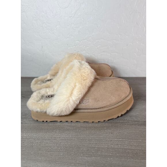 UGG DISQUETTE Platform SLIPPER Women’s 9 40 Sand Sheepskin Platform SLIDE Shoe - Picture 5 of 8